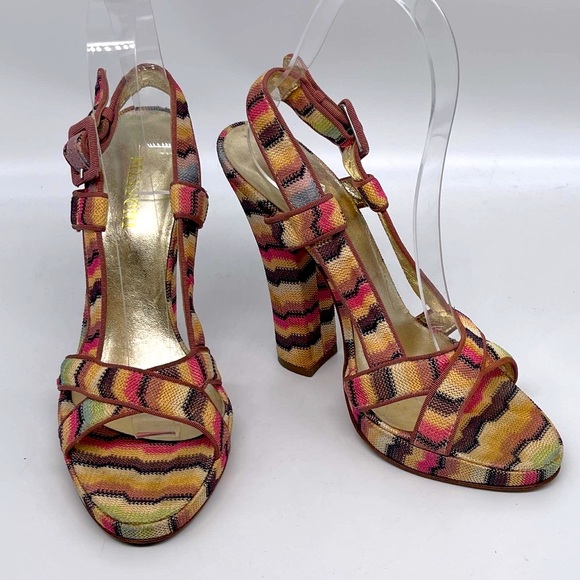 Missoni Multicolored Platform Heels Sandals Slingback Size 37 - Picture 3 of 9